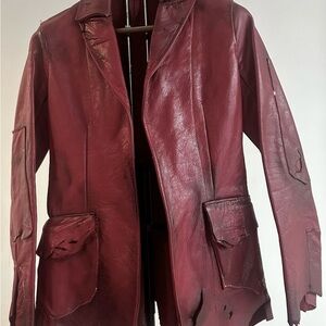 Greg Lauren Red Distressed Leather Jacket